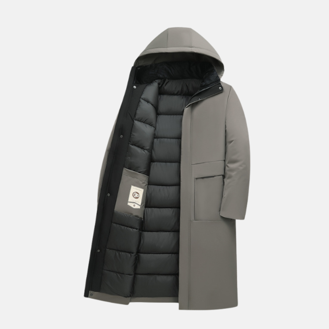 Nordisk Flair Men's Long Coat Insulated Hood Full Length Regular Fit Snap Button Closure