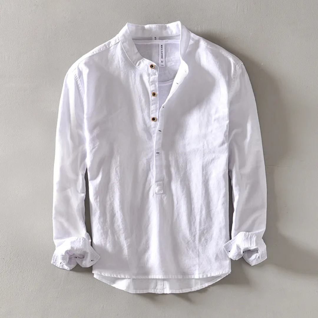 Waylynn Solace Premium Linen Shirt for Men Breathable Lightweight Linen with Mandarin Collar and Relaxed Fit