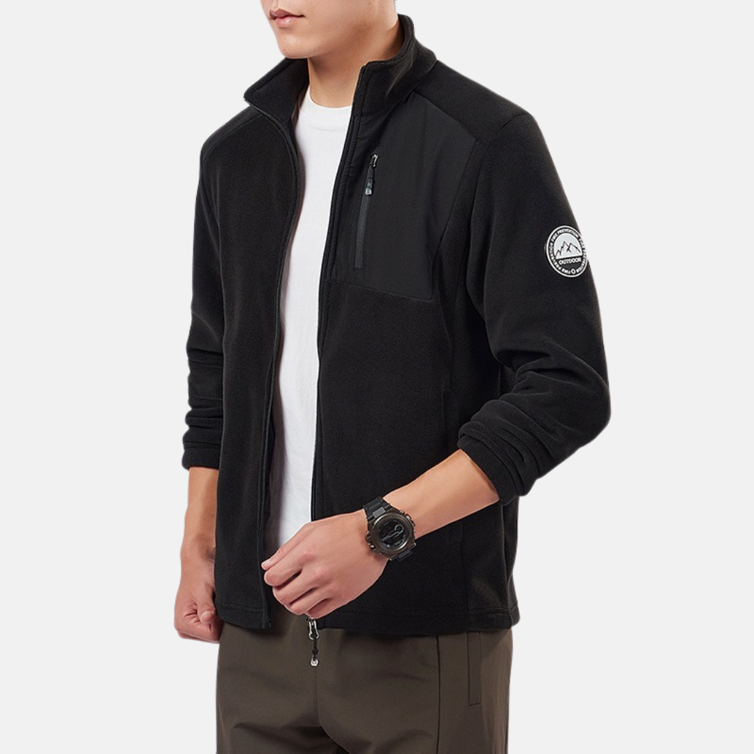 TrendAura Mens Fleece Jacket With Stand Collar Full Zip Regular Fit Elastic Cuffs Winter Outerwear
