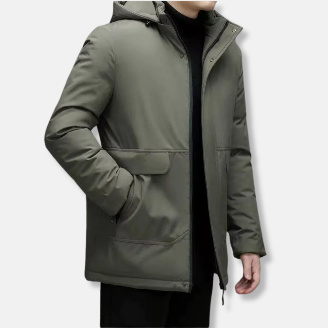 Mens Hooded Padded Insulated Coat Windproof Regular Fit Hip Length Winter Outerwear TrendAura