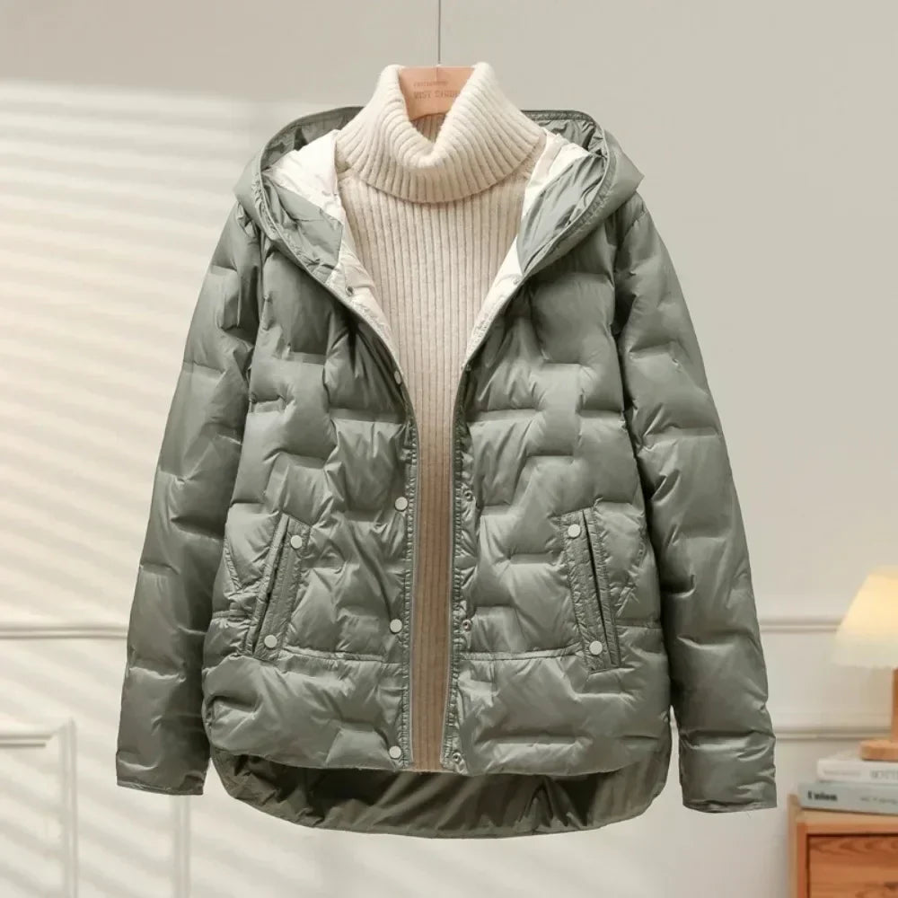 Camille Quilted Down Jacket for Women Warm and Elegant Puffer Coat with Snap Front