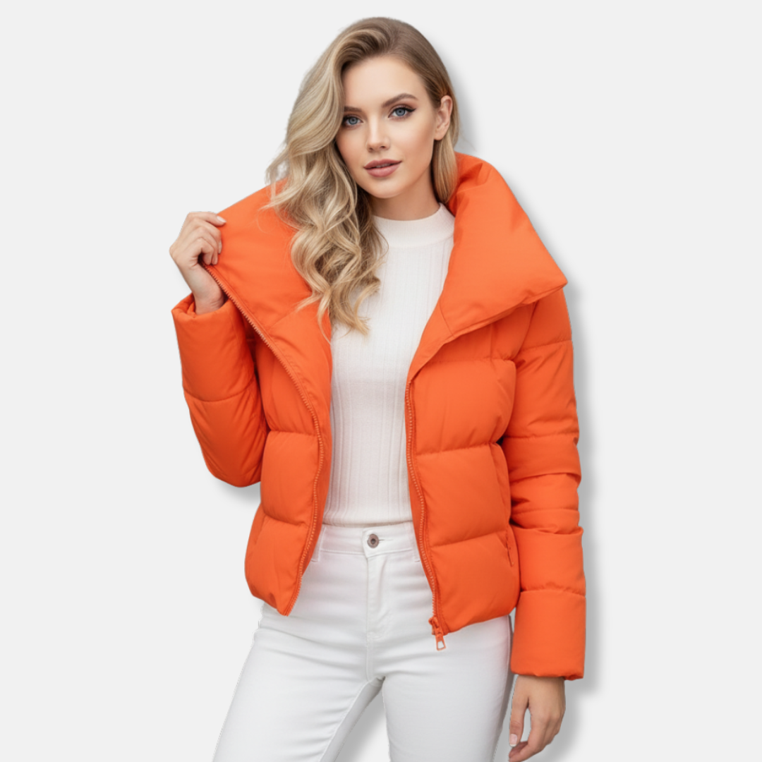 Women’s Quilted Coat – Regular Fit – Padded Warmth – Funnel Neck – Asym Zip Closure