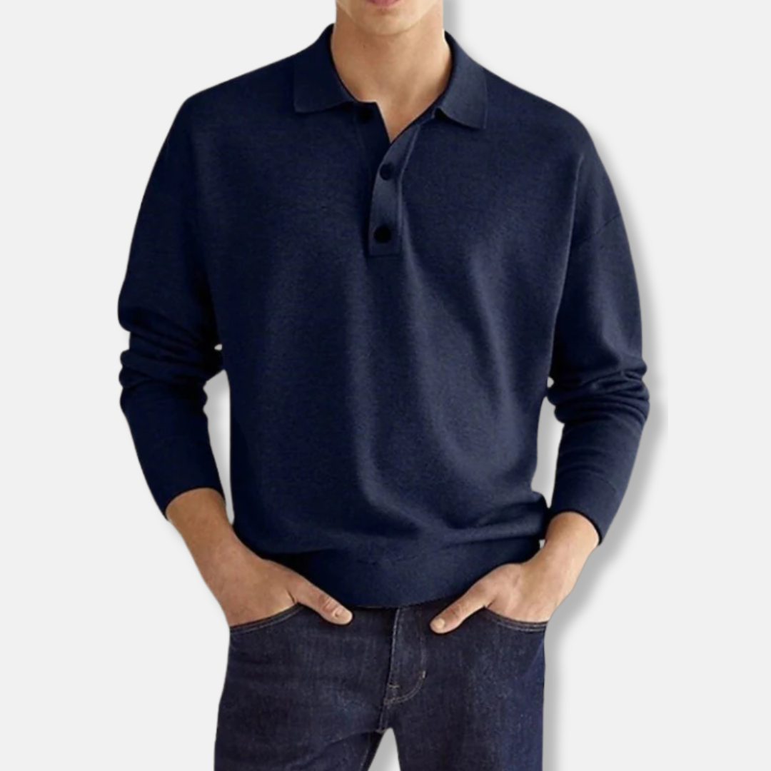 Men's Cotton Blend Polo Collar Sweater With Long Sleeve Relaxed Fit For Smart Casual