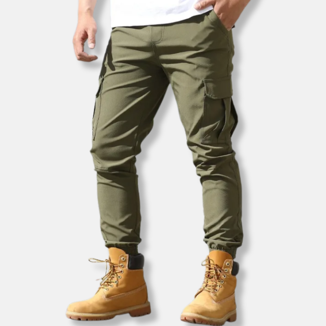 Mens Woven Stretch Cargo Jogger Pants Slim To Regular Fit With Elasticated Ankle Cuffs