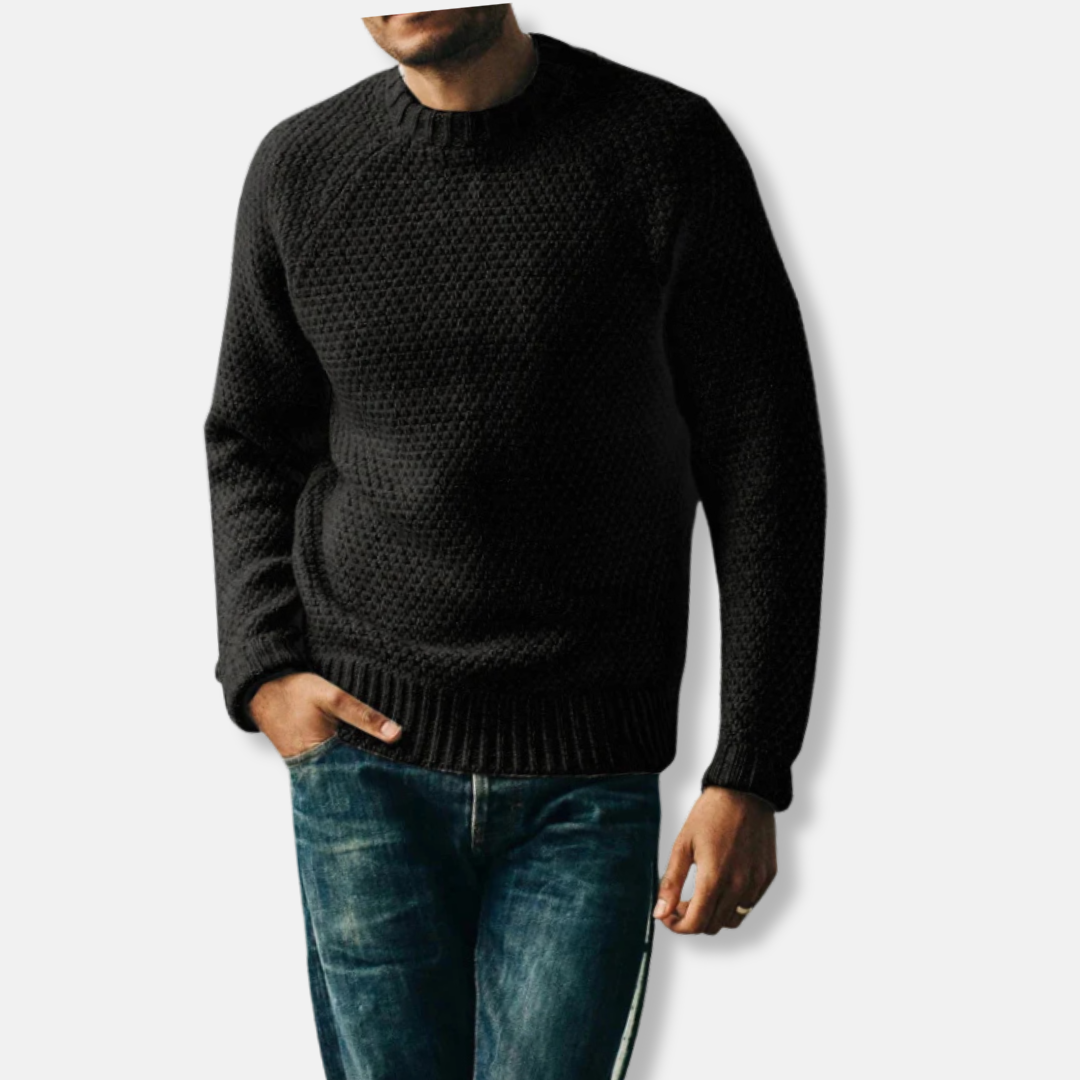 Men's Wool Blend Crew Neck Raglan Sleeves Knit Sweater Relaxed Fit By TrendAura For Casual Everyday Style