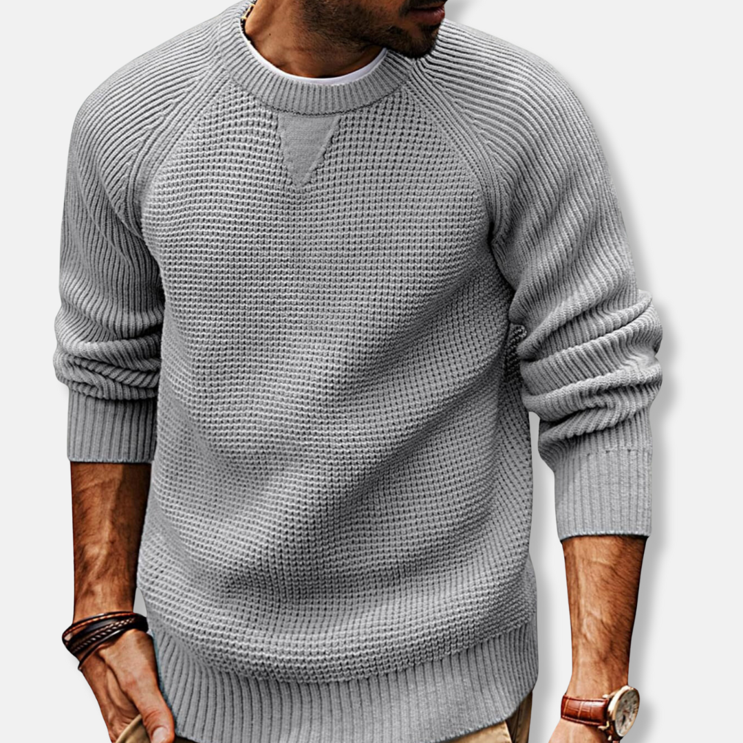 Men's Knit Texture Crew Neck Sweatshirt With Long Raglan Sleeves For Casual Fall Style And Comfort