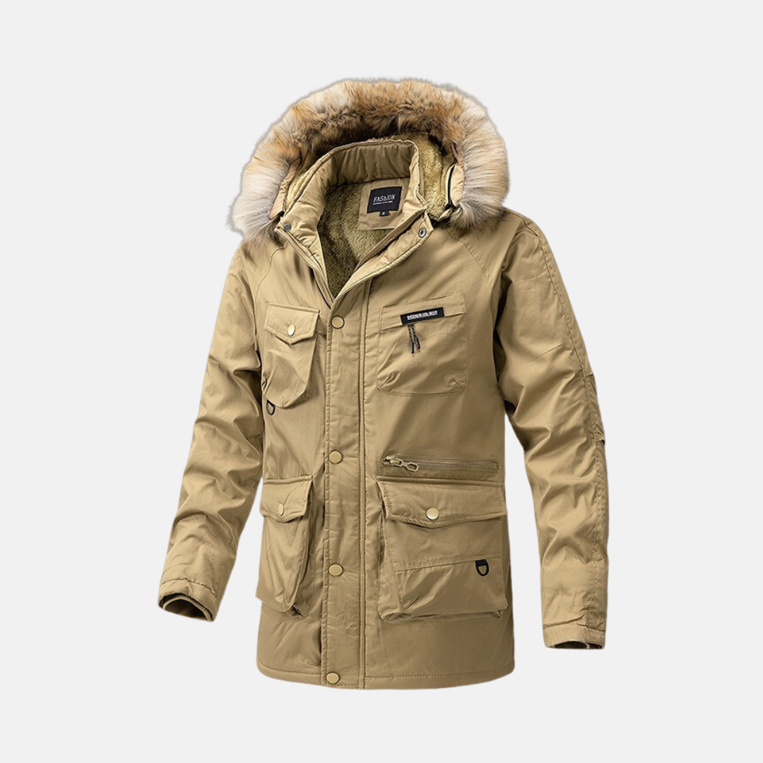 TrendAura Nordisk Flair Mens Parka Jacket Weather Resistant Insulated Detachable Faux Fur Hood Loose Fit