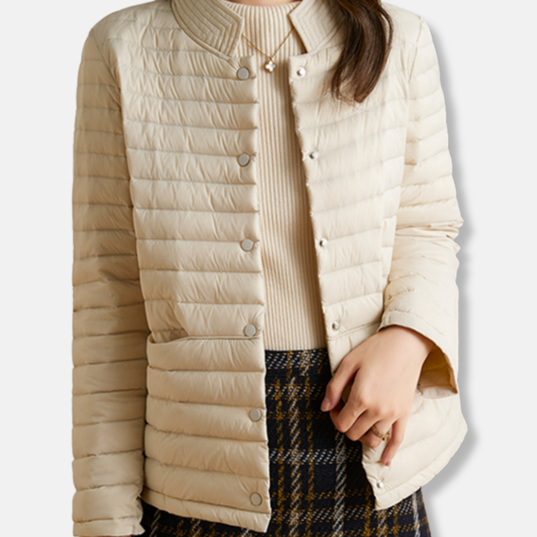 Women’s Jacket – Slim Fit – Quilted Woven Blend – Stand Collar – Short Length