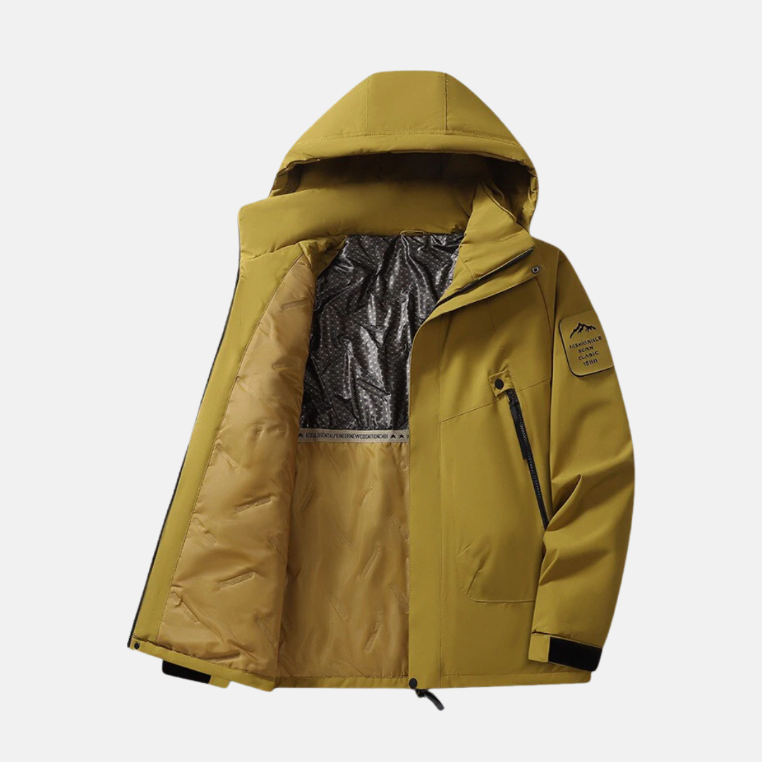 Mens Hooded Stand Collar Woven Blend Coat With Hip Length And Snap Cuffs For Winter