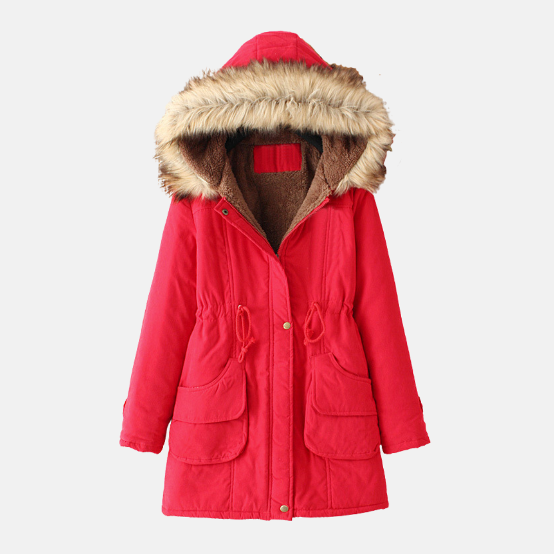 TrendAura Womens Parka Coat Slim Regular Fit With Sherpa Lining And Faux Fur Hood For City Winter Warmth