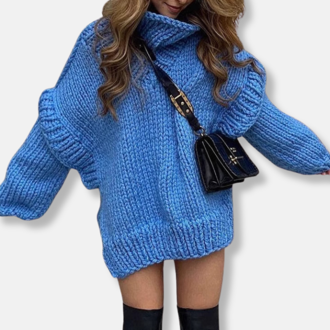 Women’s Pullover Sweatshirt – Chunky Knit Wool – Oversized Fit – Turtleneck Ribbed Cuffs