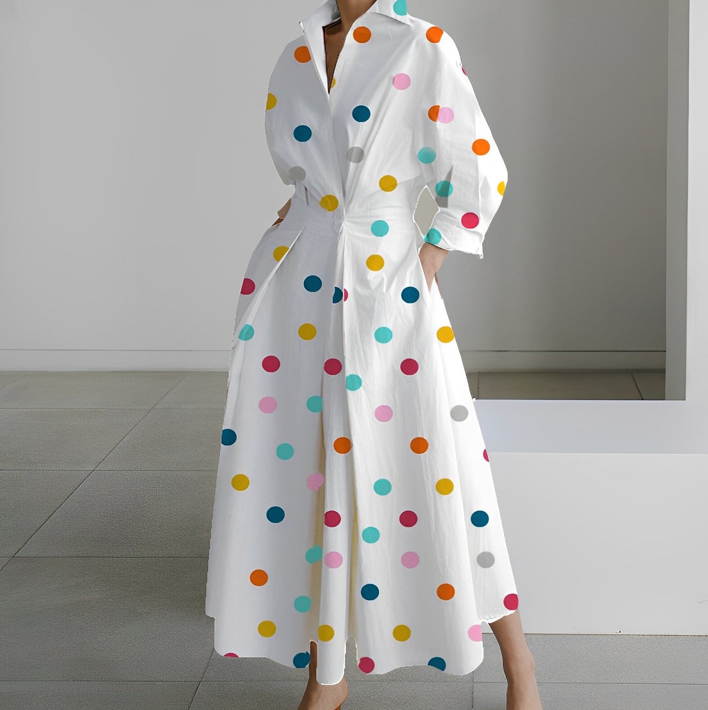 Elise Minimalist Maxi Shirt Dress For Women With Belted Waist And Flared Hem For Everyday Elegance
