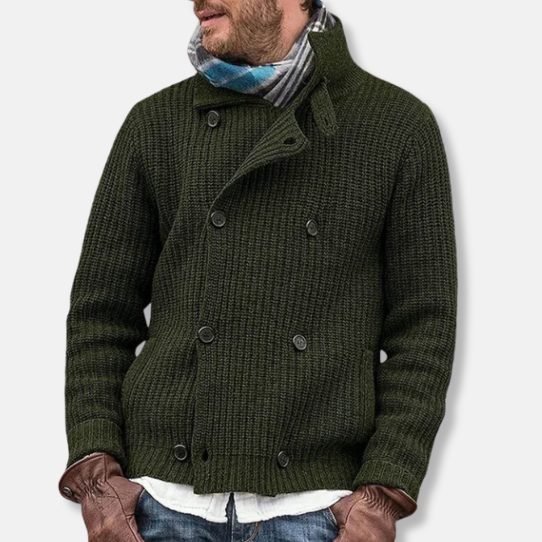 Mens Wool Blend Double Breasted Knit Jacket With High Collar Relaxed Fit From TrendAura For Fall And Winter