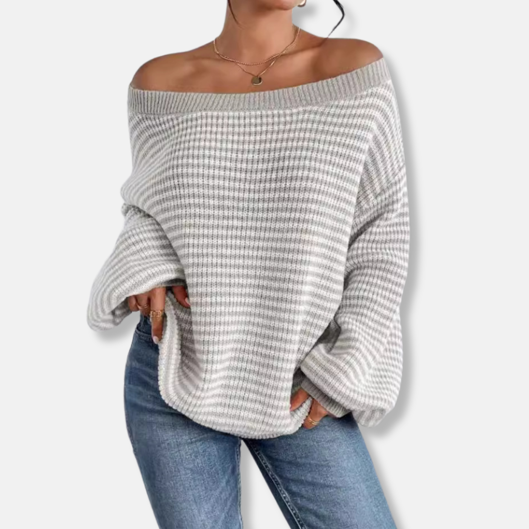 Women’s Sweater - Knitted - Boat Neckline - Lantern Sleeve