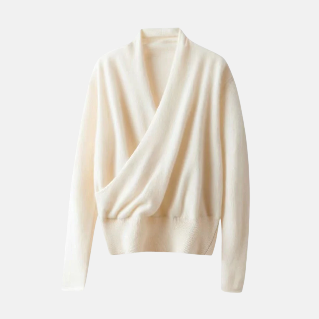 Women’s Wrap Sweater – Relaxed Fit – Soft Knit – Ribbed Waist – Long Sleeve V-Neck