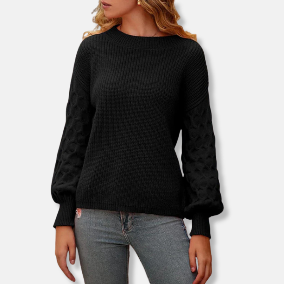 Women’s Pullover Sweatshirt - Knit - Relaxed Fit - Round Neck - Balloon Sleeves