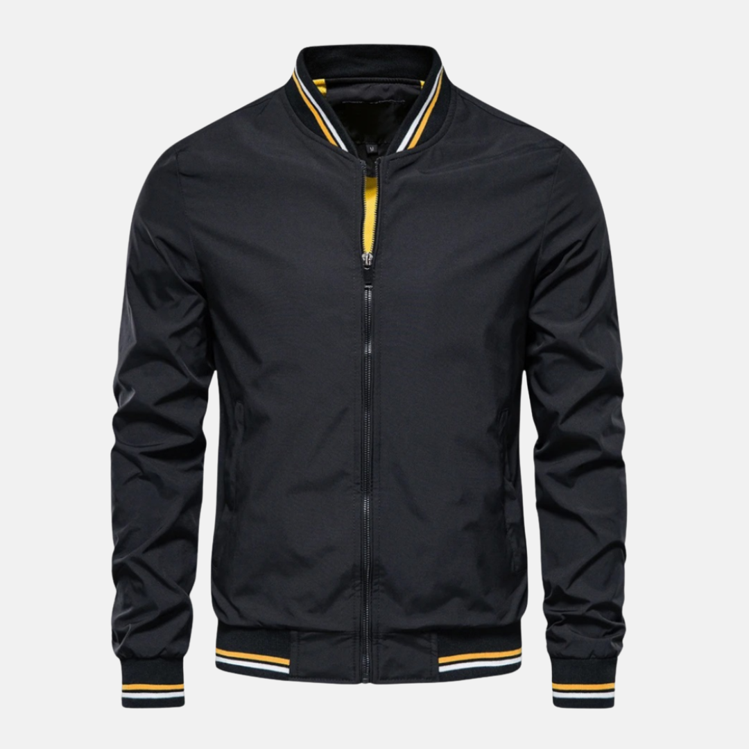 Men's Bomber Jacket Lightweight With Relaxed Fit Striped Ribbed Edges Zipper Closure