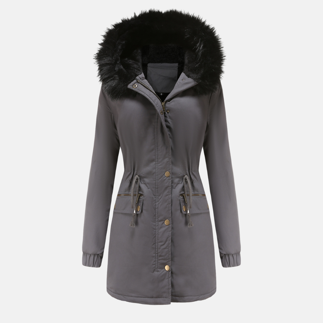 Women’s Parka Jacket – Longline Fit – Faux Fur Hood – Adjustable Waist – Weather Resistant