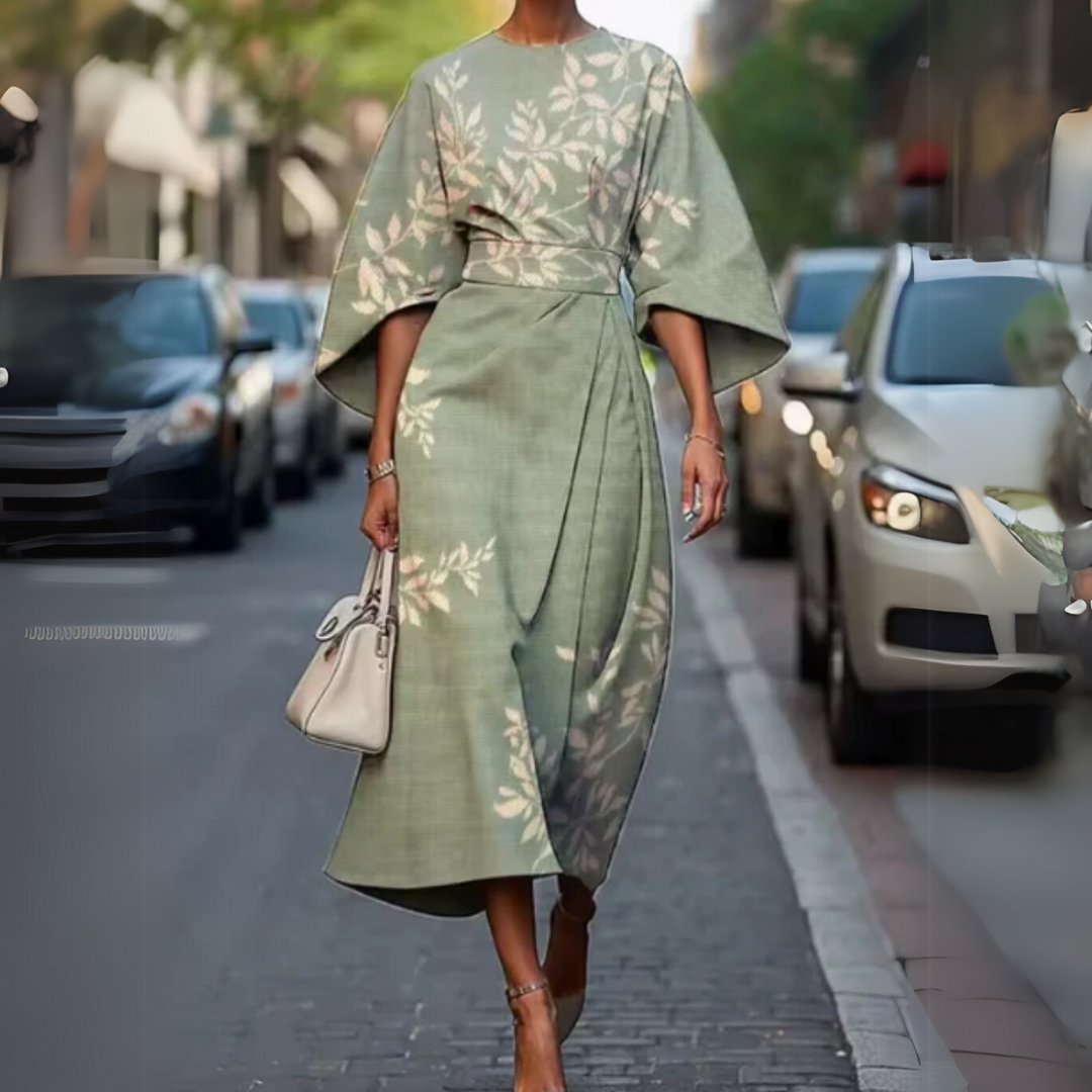 Lucia Cotton Asymmetrical Wrap Midi Dress | Quilted Cinched Waist Dress