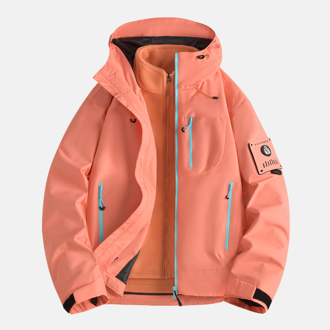 Men's 3 In 1 Jacket With Technical Fabric For All Seasons Adjustable Hood And Zipper Closure