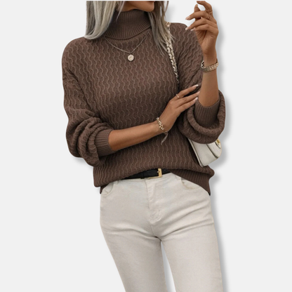 Women’s Sweater - Knit Fabric - Turtleneck - Balloon Sleeves