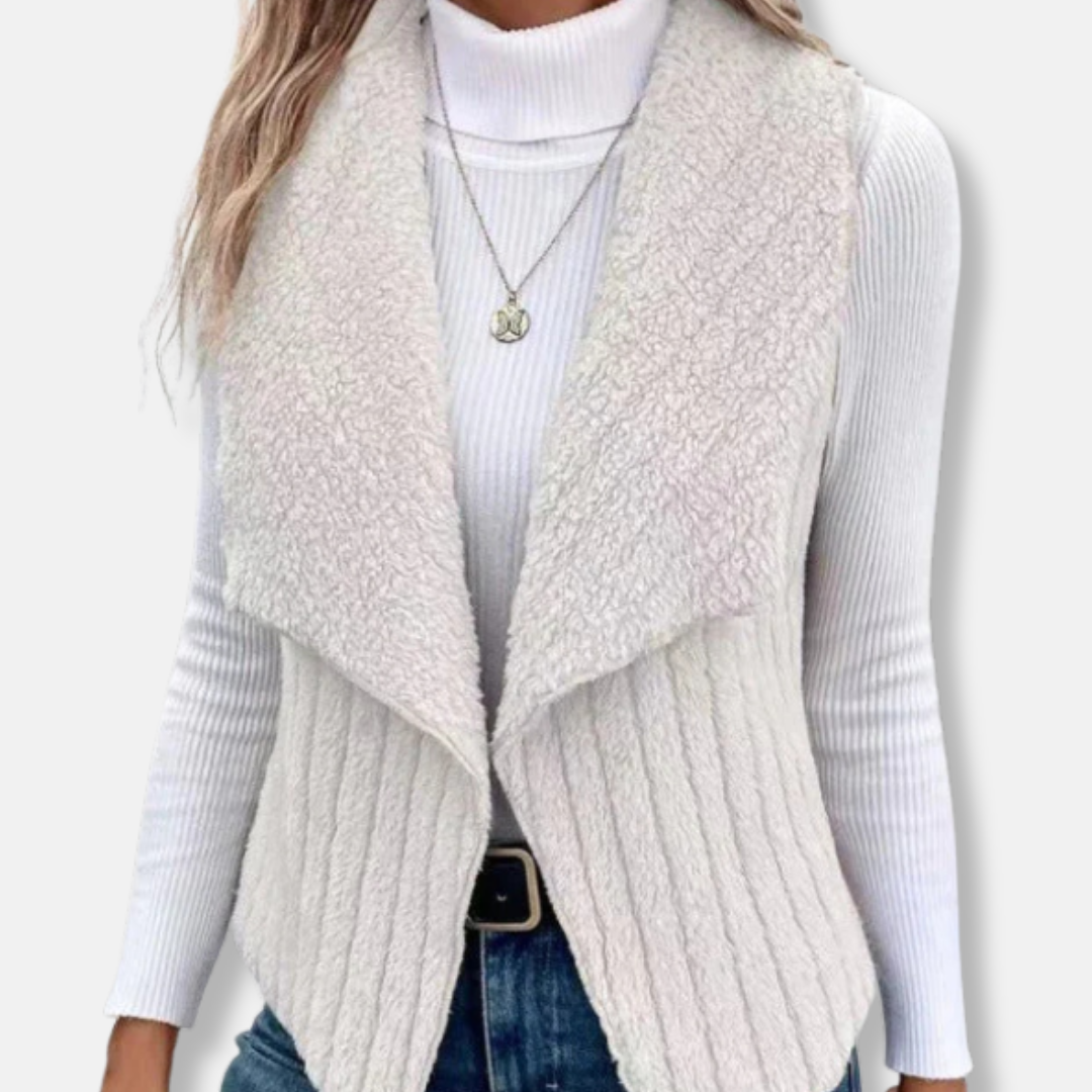 Women’s Vest - Knit Blend - Sleeveless - Shawl Collar - Hip Length