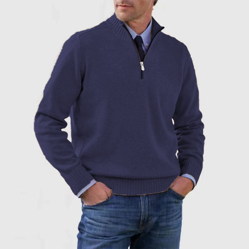Oliver Mens Cotton Sweater With Zipper Mock Neck For Elegant Casual Winter Comfort
