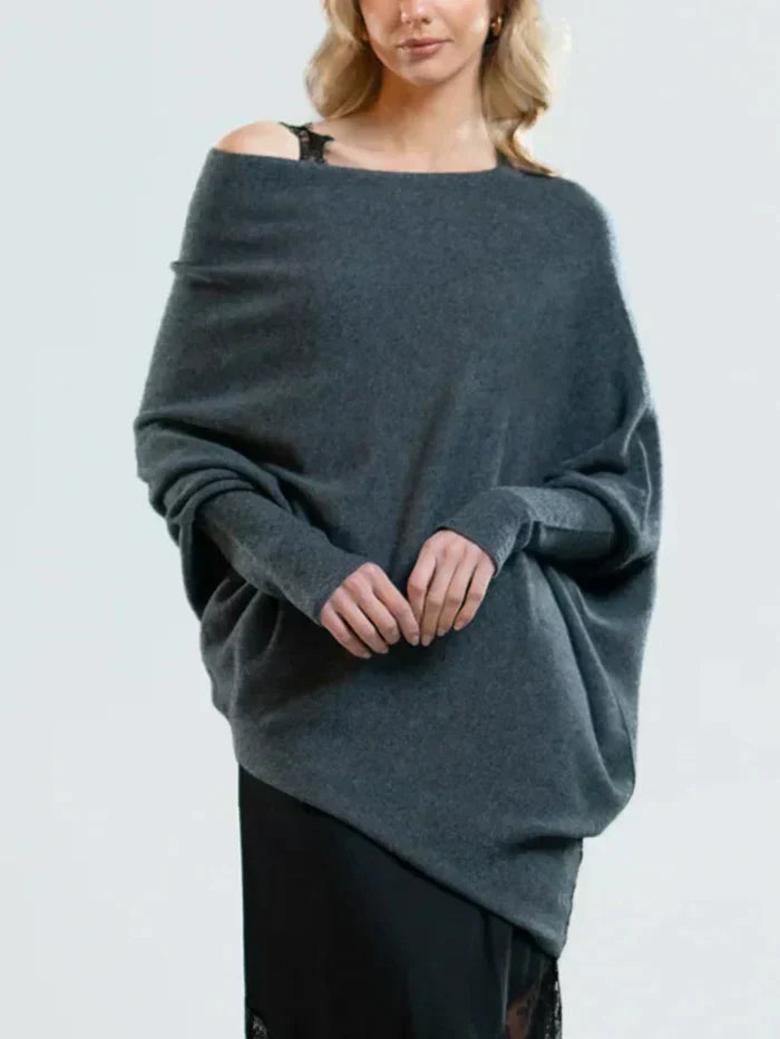 Asymmetric off-shoulder suspender sweater