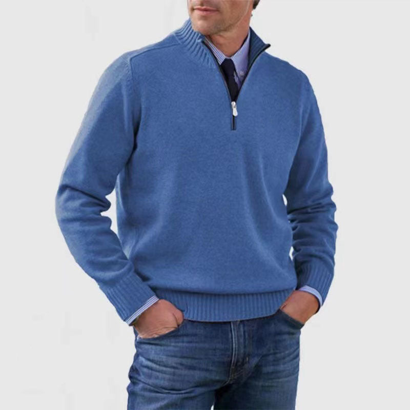 Oliver Mens Cotton Sweater With Zipper Mock Neck For Elegant Casual Winter Comfort
