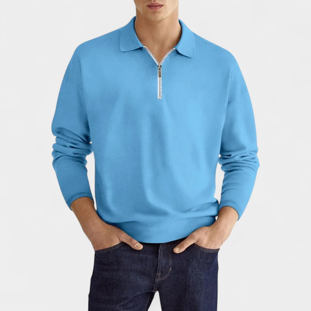 TrendAura | Men’s Long Sleeve Zipper Polo Shirt