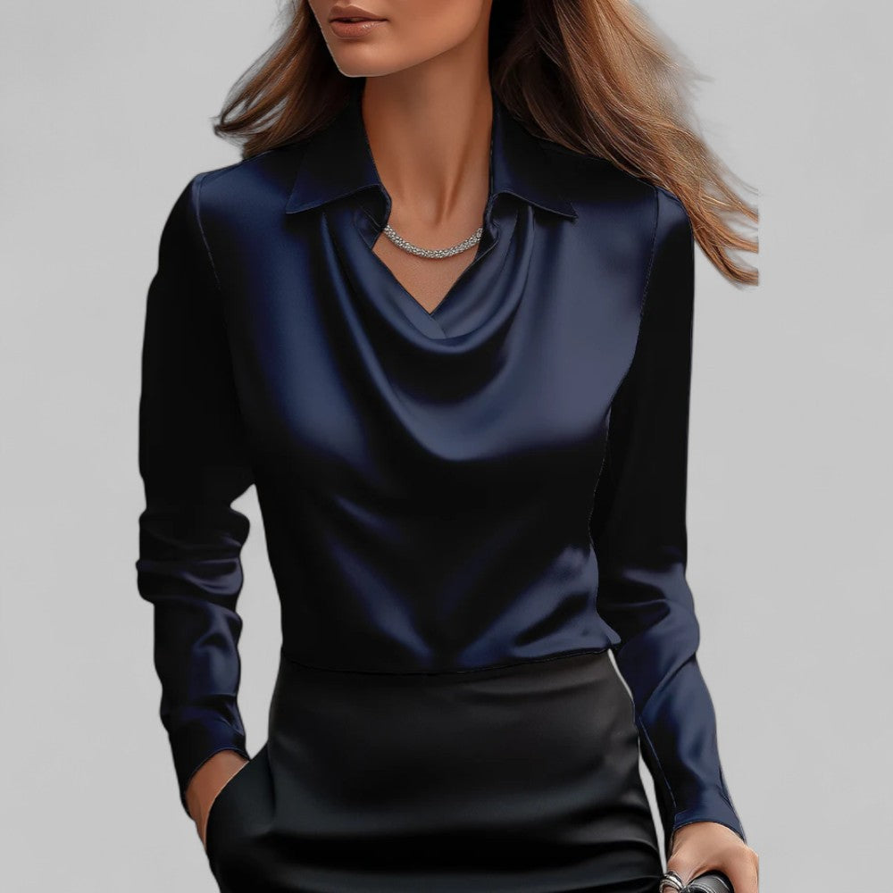 Draped Collared Regular Fit Blouse for Women – Elegant Business Casual Style