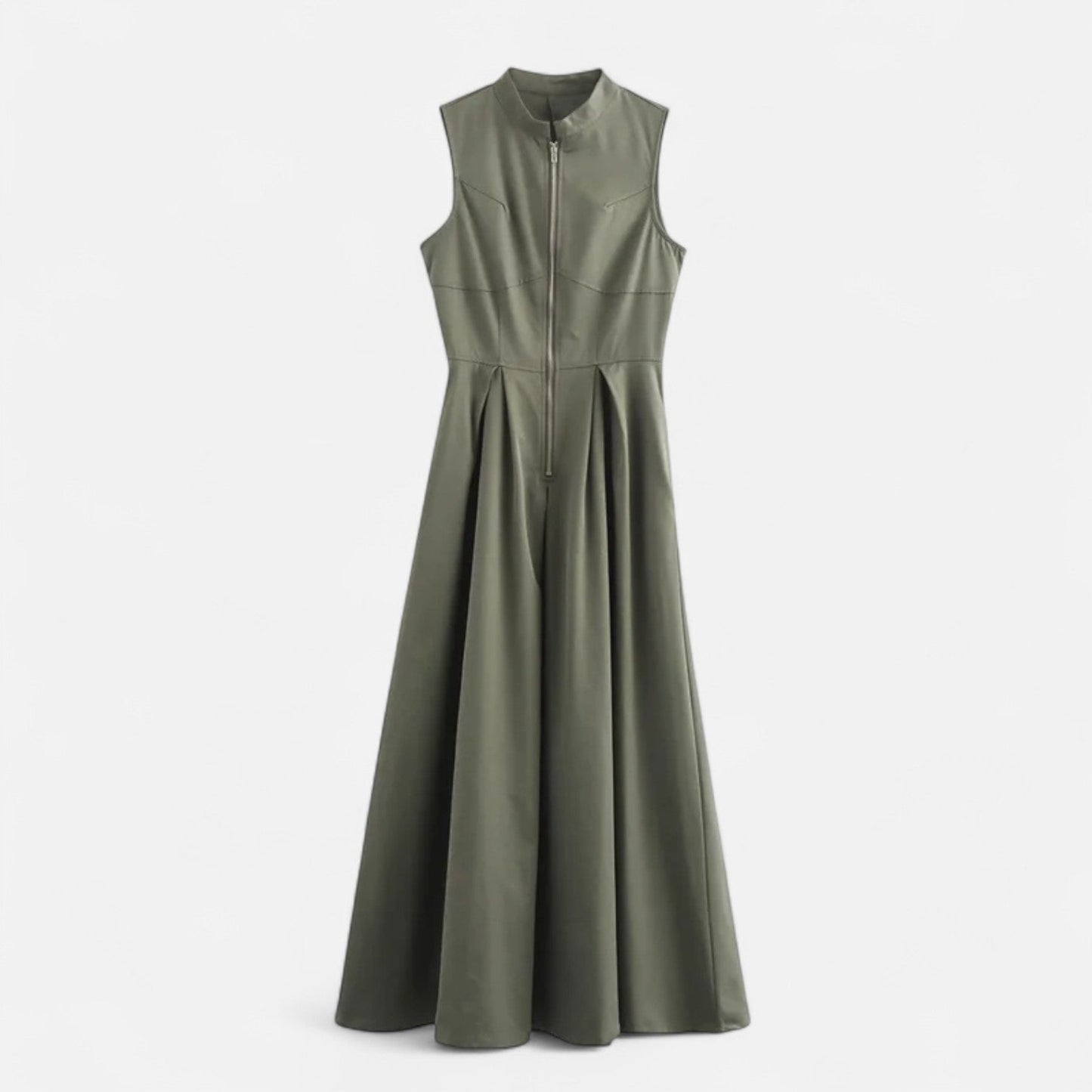 Ancient World | Fitted Pleated Midi Dress for Women – Sleeveless Summer Elegance with Zipper Closure