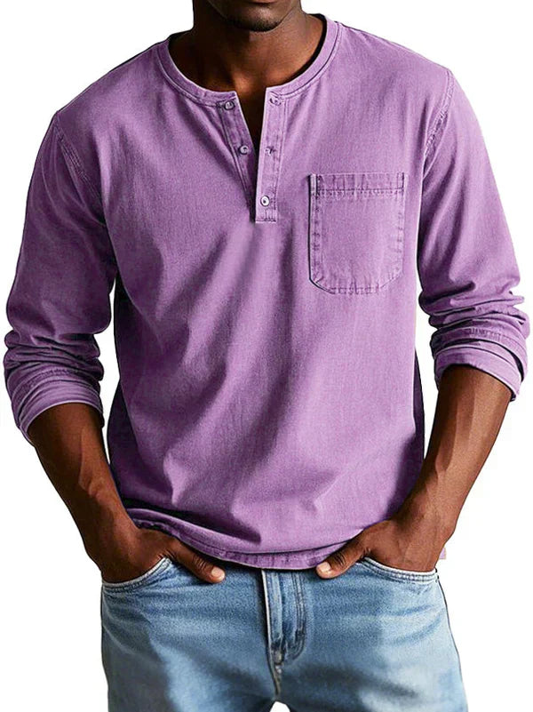 Ben Men's Casual Long Sleeve Henley Shirt by TrendAura for Everyday Comfort in Classic Indigo