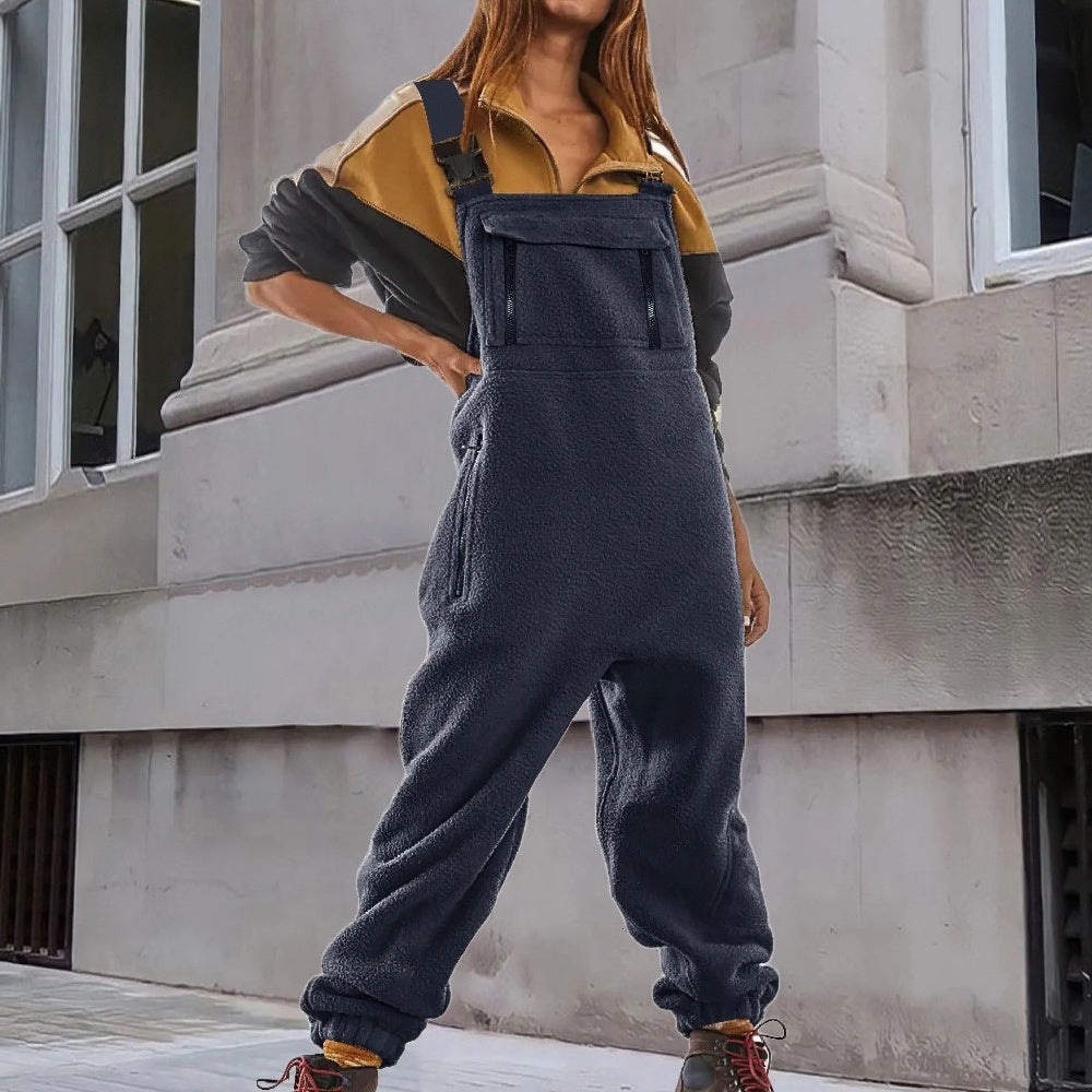 Naomi Adjustable Corduroy Fleece Jumpsuit For Women Cozy Warmth With Relaxed Wide Leg Fit