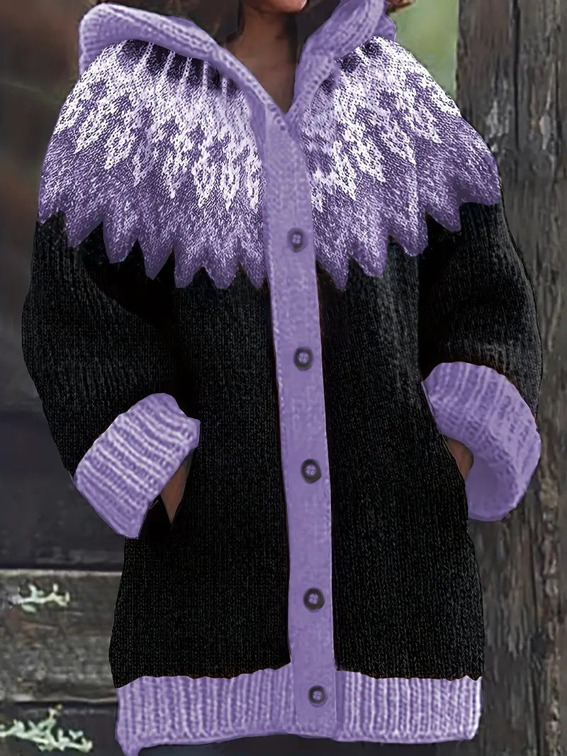 Women's Hooded Cardigan with Open Front and Long Sleeves