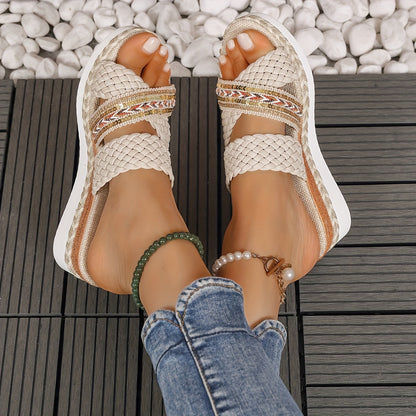 Women's Woven Slip-On Sandals with Flexible Sole and Breathable Design