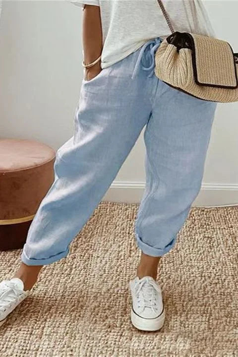 Yaron - Solid Pants with Slanted Pockets and Drawstring Waistband