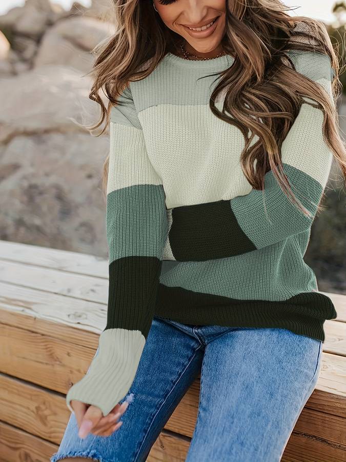 Naina Striped Knit Sweater For Women Cozy Warm Knitwear For Office And Casual Wear