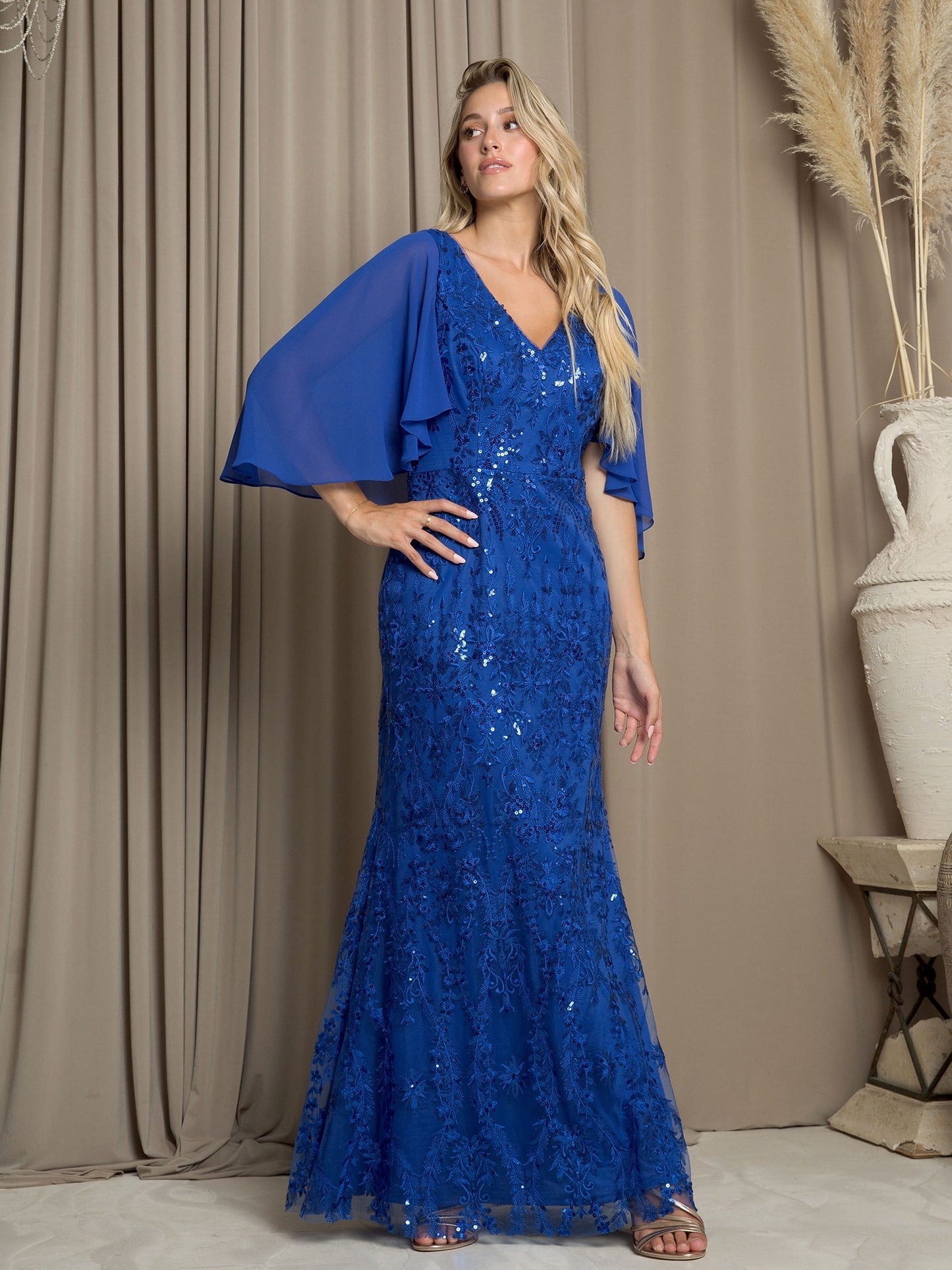 Eva Fashion 5255 Long Formal Mother of the Bride Cape Dress