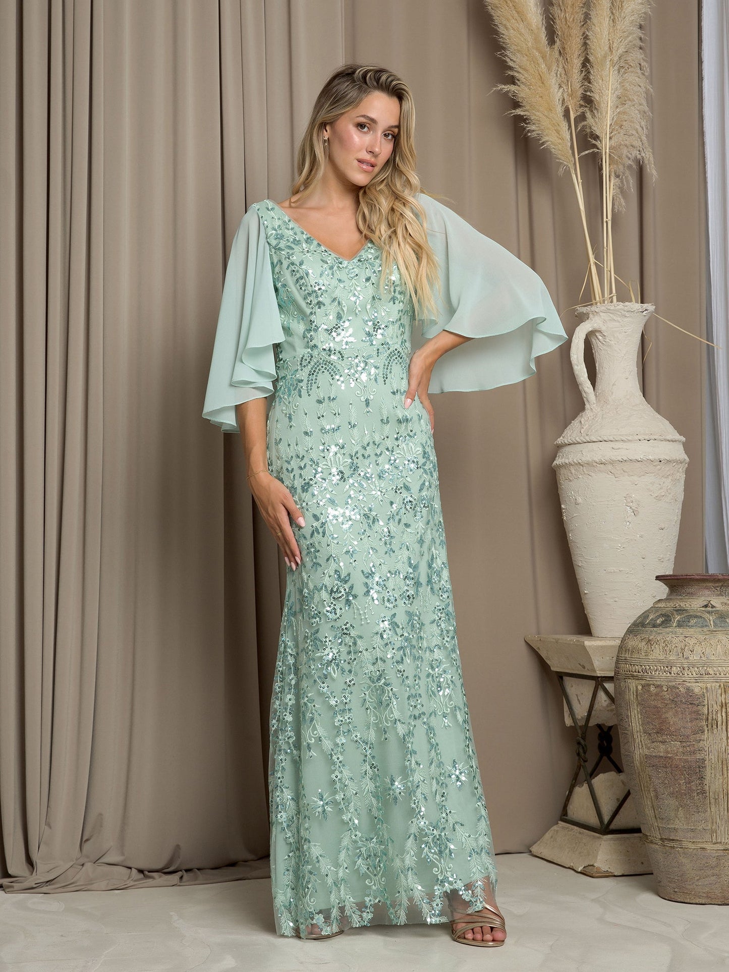 Eva Fashion 5255 Long Formal Mother of the Bride Cape Dress