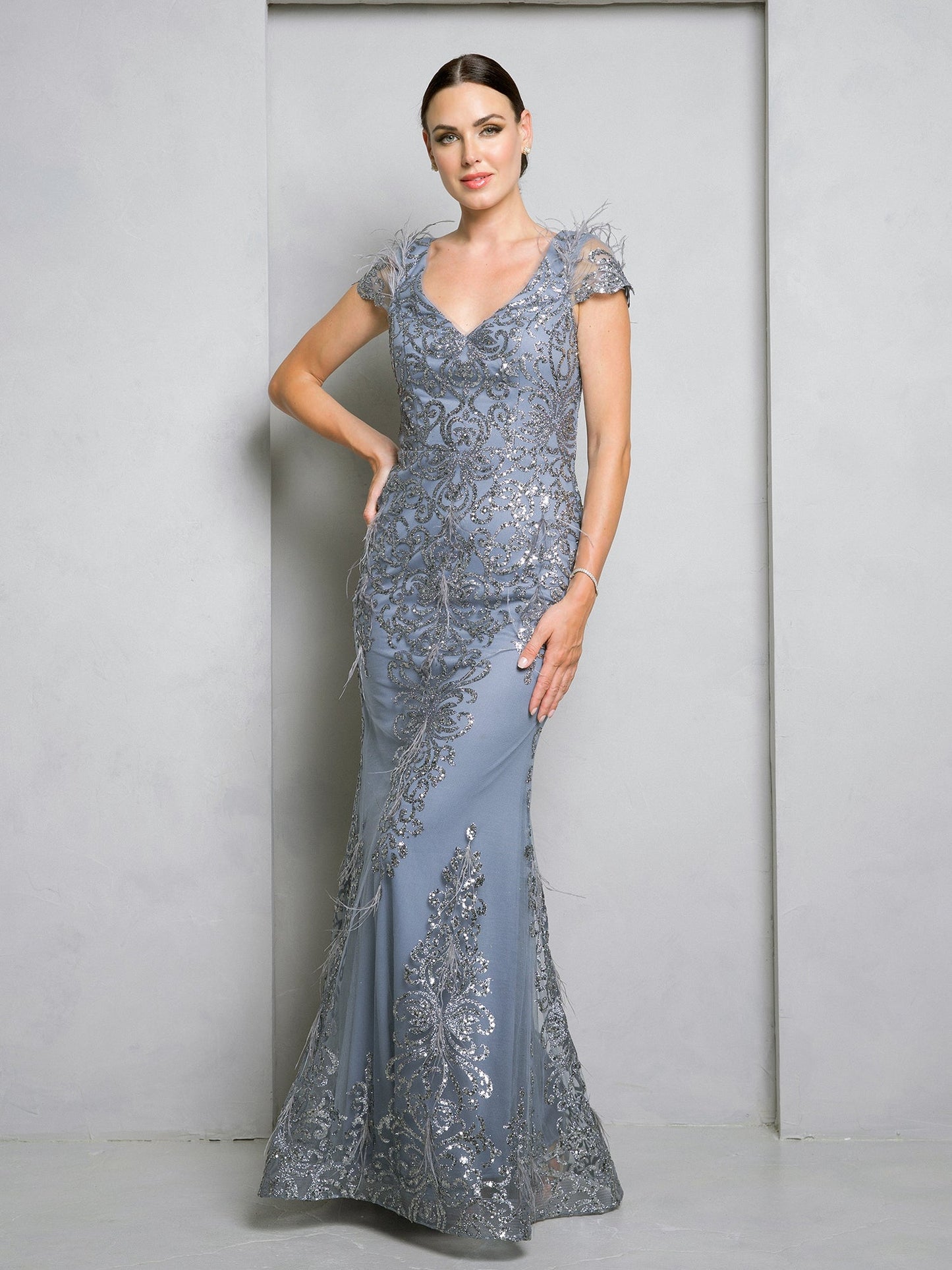 Eva Fashion 5266 Long Formal Glitter Applique Evening Dress