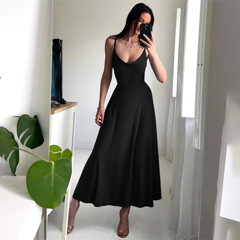 Women's Midi Dress - Sleeveless - Slim Waist - A-Line Flowy Skirt - Scoop Neckline