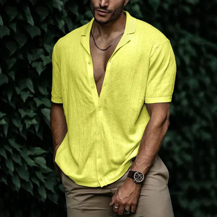Mens Short Sleeve Shirt Lightweight Breathable Fabric Button Closure Relaxed Fit Casual Summer