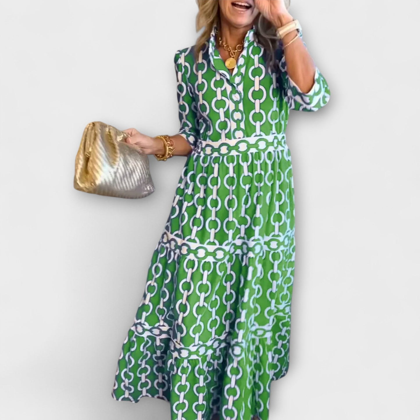 Women's Midi Dress with Chain Pattern and Sleeveless Design