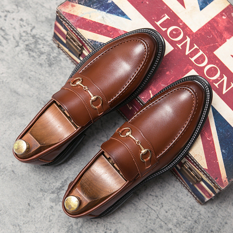 Premium Men's Leather Loafers Black Slip-Ons With Gold Horsebit Buckle For Professionals