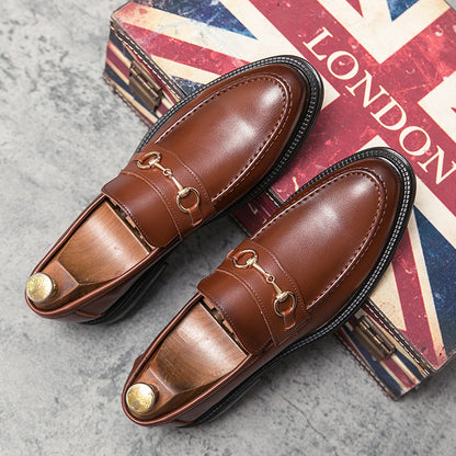 Premium Men's Leather Loafers Black Slip-Ons With Gold Horsebit Buckle For Professionals