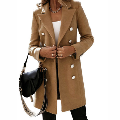 Double Breasted Long Coat With Lapel Collar For Autumn And Winter Elegant Polyester Fabric For Men And Women