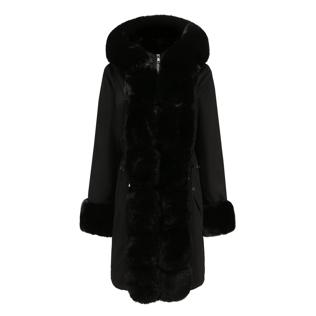 Lusie Quilted Parka With Removable Fur Collar For Women Elegant Mid Length Coat