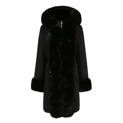 Lusie Quilted Parka With Removable Fur Collar For Women Elegant Mid Length Coat