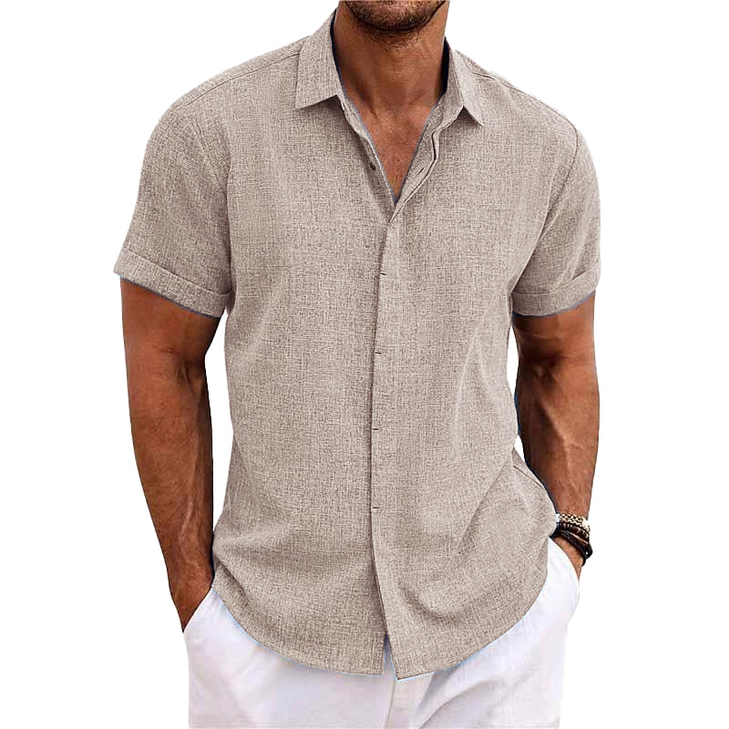 Men's Short Sleeve Linen Cotton Blend Shirt Button Closure Breathable Lightweight Casual Everyday Wear